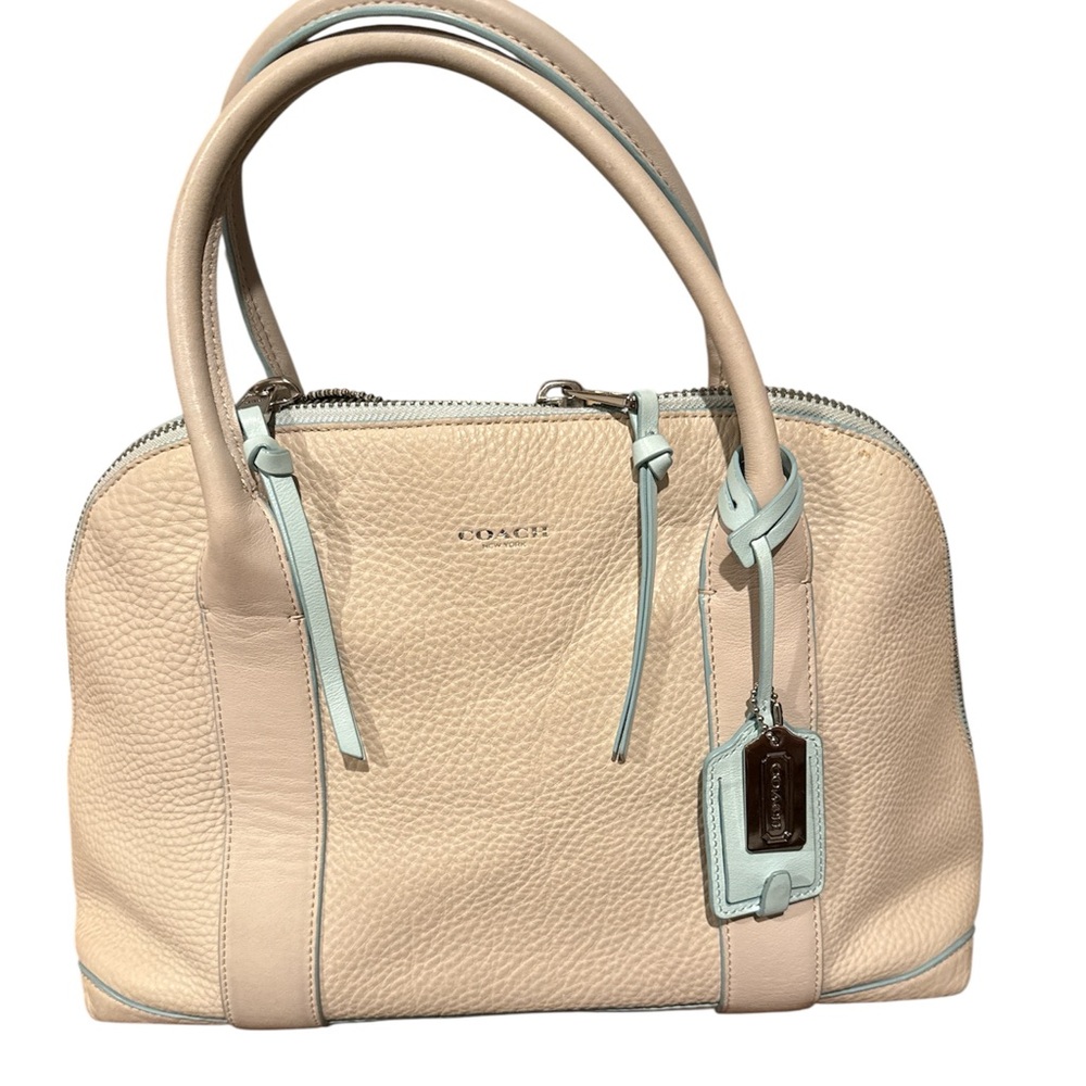 COACH BLEECKER PRESTON IN EDGEPAINT LEATHER Silver/Ecru/Sea Mist EUC